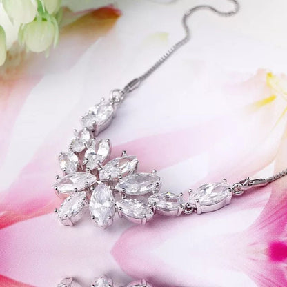 Bridal Necklace and Earring set wedding Jewellery leaf necklace for brides bridal accessories statement necklace with earrings silver