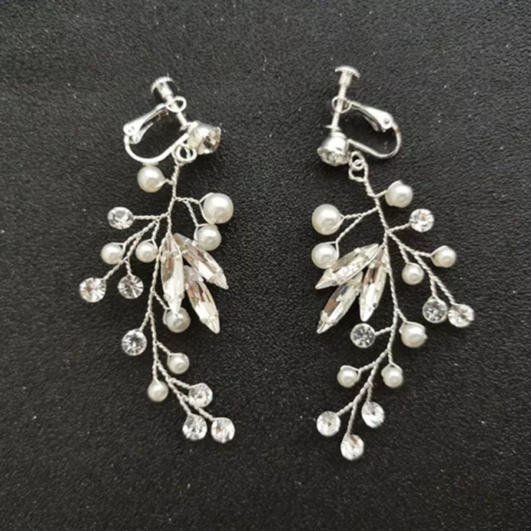 Swarovski crystal earring Wedding Earrings silver crystal wedding vine earrings boho bridal earrings Pearl earrings statement earring