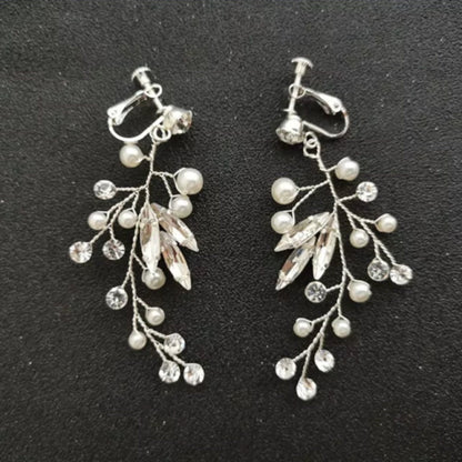 Swarovski crystal earring Wedding Earrings silver crystal wedding vine earrings boho bridal earrings Pearl earrings statement earring