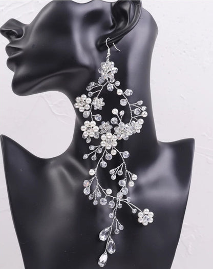 Swarovski crystal earring Pearl earring Long Bridal Jewelry Bridal Earring Crystal Bridal Earring extra long Statement Earring pearl earring