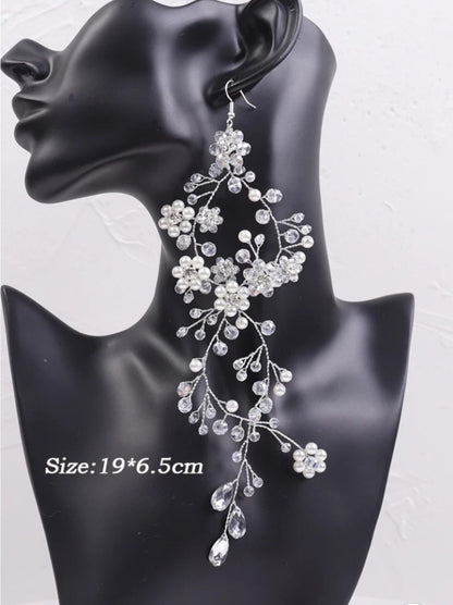 Swarovski crystal earring Pearl earring Long Bridal Jewelry Bridal Earring Crystal Bridal Earring extra long Statement Earring pearl earring