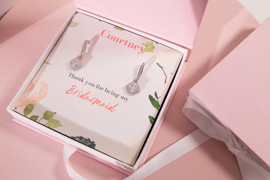 Bridemaids gift box Bridal earrings silver simple Bridal party Earrings bridesmaids earrings gift Bridesmaid Proposal gift box silver