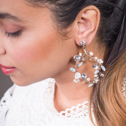 Swarovski crystal opal Earrings pink peach circle floral vine earrings outdoor wedding jewelry boho bridal earrings statement earring