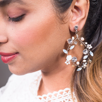 Swarovski crystal opal Earrings pink peach circle floral vine earrings outdoor wedding jewelry boho bridal earrings statement earring