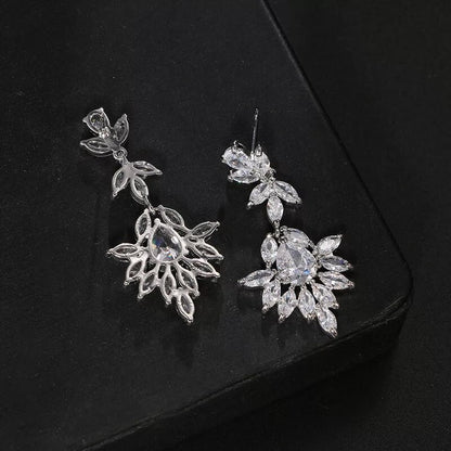 Crystal Bridal Earring leaf drop earring Wedding earrings Bridal jewelry wedding  Crystal earrings Silver matching bracelet