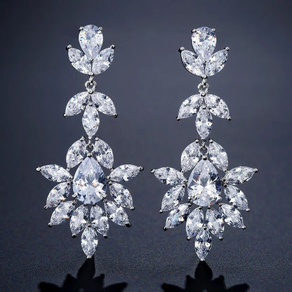 Crystal Bridal Earring leaf drop earring Wedding earrings Bridal jewelry wedding  Crystal earrings Silver matching bracelet