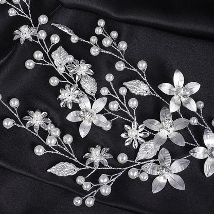 Silver floral hair vine floral bridal hair vine floral wedding hairpiece