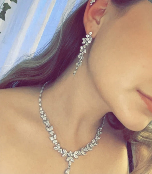Bridal Necklace and long dainty Earring set wedding jewelry for brides bridal accessories wedding jewelry set