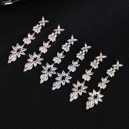 Diamond Prom earrings silver long crystal earrings trendy earrings bridal earrings dainty long earrings floral earrings wedding jewelry