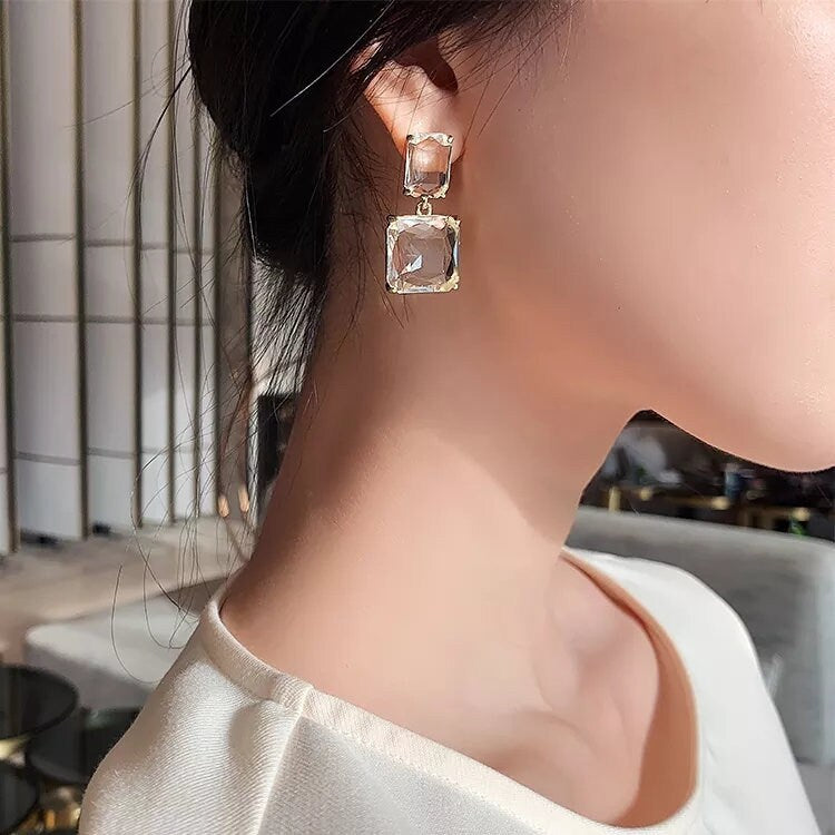 Clear crystal earrings clear earrings square bridal crystal earrings wedding Crystal earrings transparent earrings clear crystal jewellery