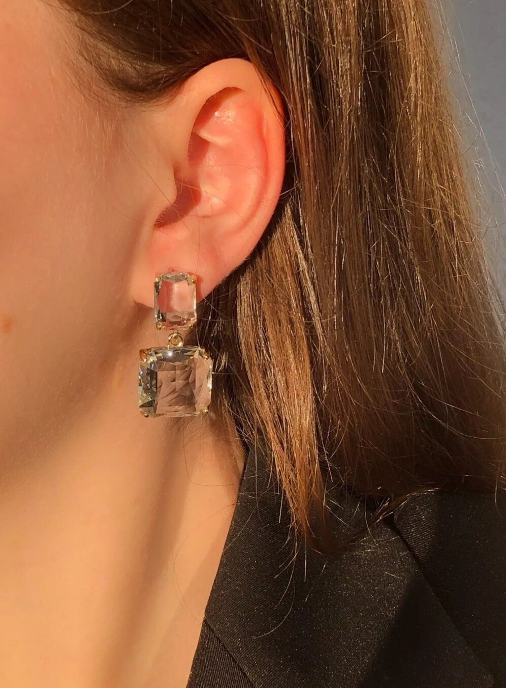 Clear crystal earrings clear earrings square bridal crystal earrings wedding Crystal earrings transparent earrings clear crystal jewellery