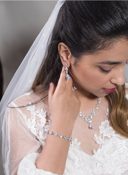 Wedding jewelry Bridal Necklace bridal Earrings Set Silver bridal jewelry wedding earrings cubic zirconia jewelry set CZ wedding necklace