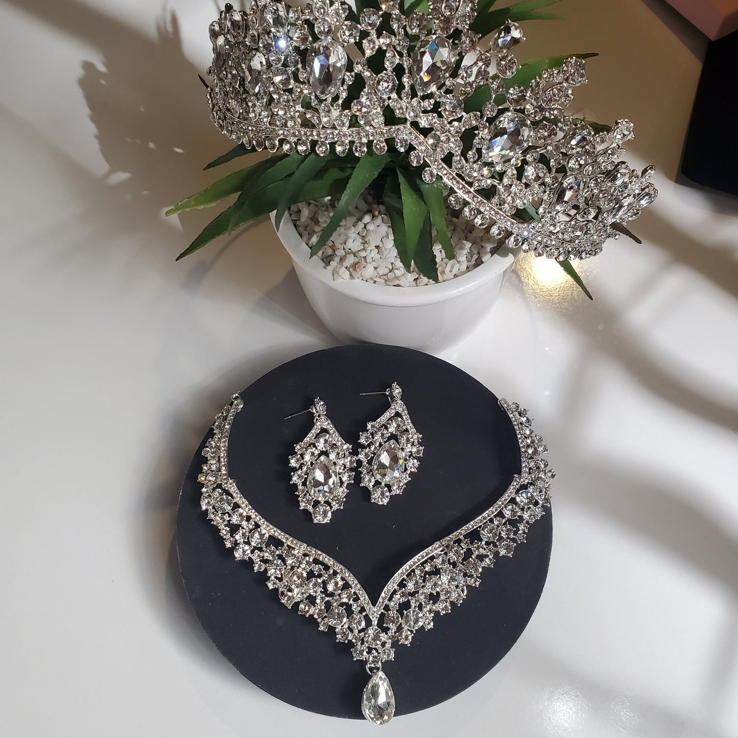 Silver bridal necklace set cheap crystal wedding jewelry set bridal Jewelry Set with tiara Wedding Jewelry for Brides Jewelry for Wedding