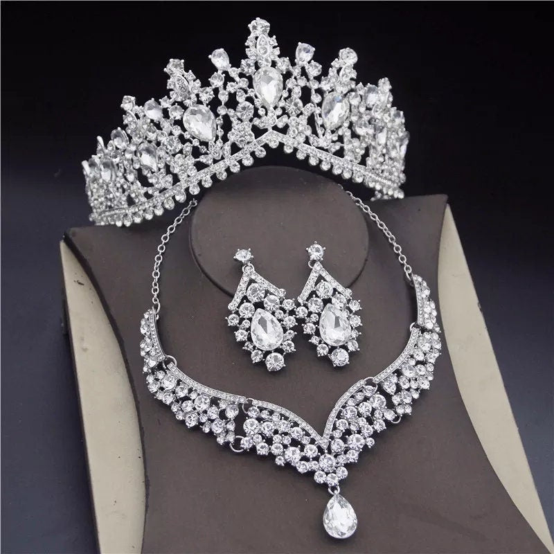 Silver bridal necklace set cheap crystal wedding jewelry set bridal Jewelry Set with tiara Wedding Jewelry for Brides Jewelry for Wedding