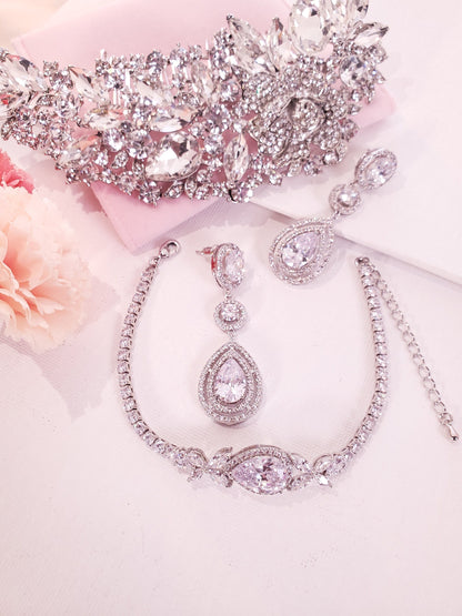 Teardrop earrings prom earrings bridal earrings dangle bridal hair comb silver hair comb wedding jewelry bridal jewelry set bridal bracelet