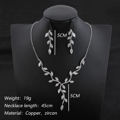 bridal necklace set with leaf earrings silver wedding necklace set bridal necklace and earrings Swarovski wedding chain necklace