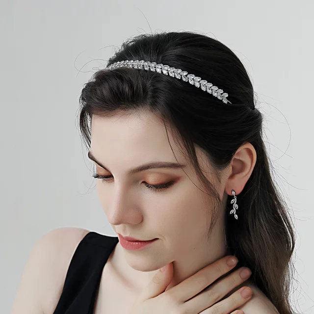 bridal necklace set with leaf earrings silver wedding necklace set bridal necklace and earrings Swarovski wedding chain necklace