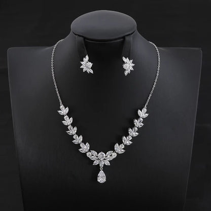 Silver necklace set Wedding Jewelry bridal necklace and earrings set bridal Jewelry Set, zirconia necklace for Bride silver earring
