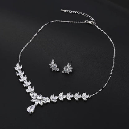 Silver necklace set Wedding Jewelry bridal necklace and earrings set bridal Jewelry Set, zirconia necklace for Bride silver earring