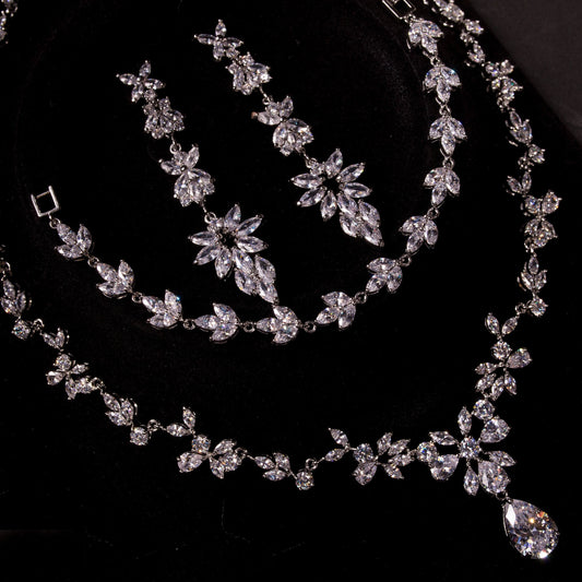 Diamond Prom earrings silver long crystal earrings trendy earrings bridal earrings dainty long earrings floral earrings wedding jewelry