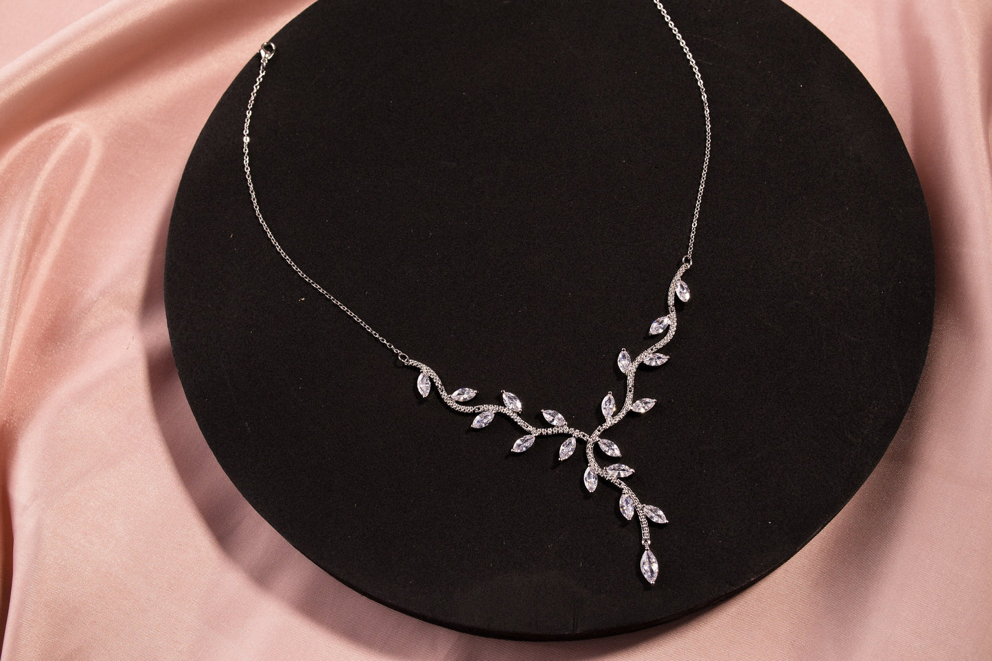 bridal necklace set with leaf earrings silver wedding necklace set bridal necklace and earrings Swarovski wedding chain necklace