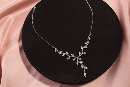 bridal necklace set with leaf earrings silver wedding necklace set bridal necklace and earrings Swarovski wedding chain necklace