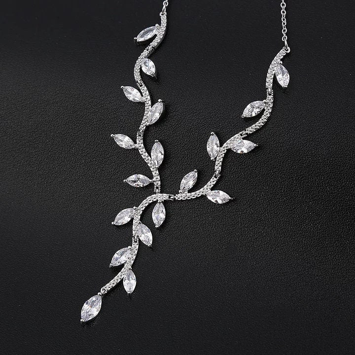 bridal necklace set with leaf earrings silver wedding necklace set bridal necklace and earrings Swarovski wedding chain necklace