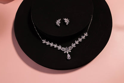 Silver necklace set Wedding Jewelry bridal necklace and earrings set bridal Jewelry Set, zirconia necklace for Bride silver earring
